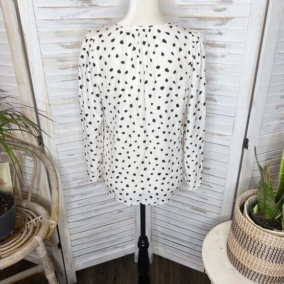 REBECCA TAYLOR 6 Spotted Animal Print Silk Top Button Placket Bell Sleeve White - Picture 4 of 14